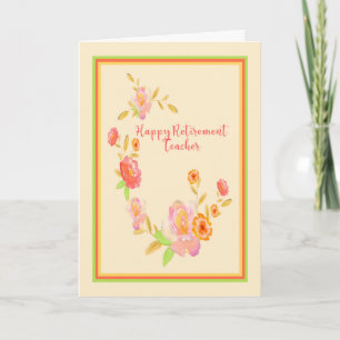Retirement Card for Teacher Peach & Pink Flowers