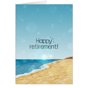 Retirement card with beach, sea and blue sky