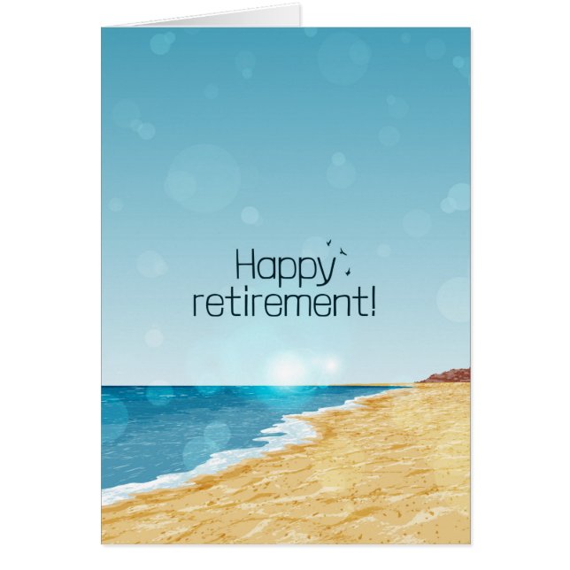 Retirement card with beach, sea and blue sky (Front)