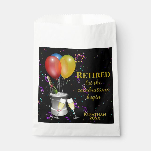 Retirement Celebration Black Paper Favour Bags (Front)