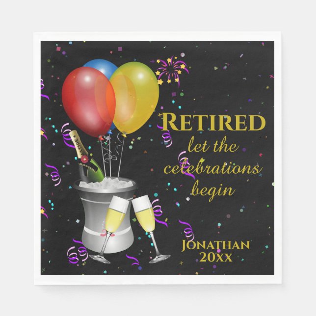 Retirement Celebration Black Paper Napkin (Front)