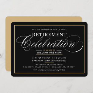 RETIREMENT CELEBRATION DINNER modern black gold Invitation