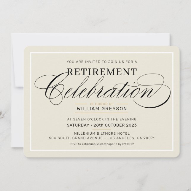RETIREMENT CELEBRATION DINNER modern ivory black Invitation (Front)