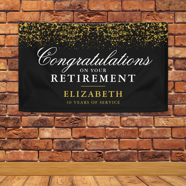 Retirement Celebration Party Gold Glitter Banner (Creator Uploaded)