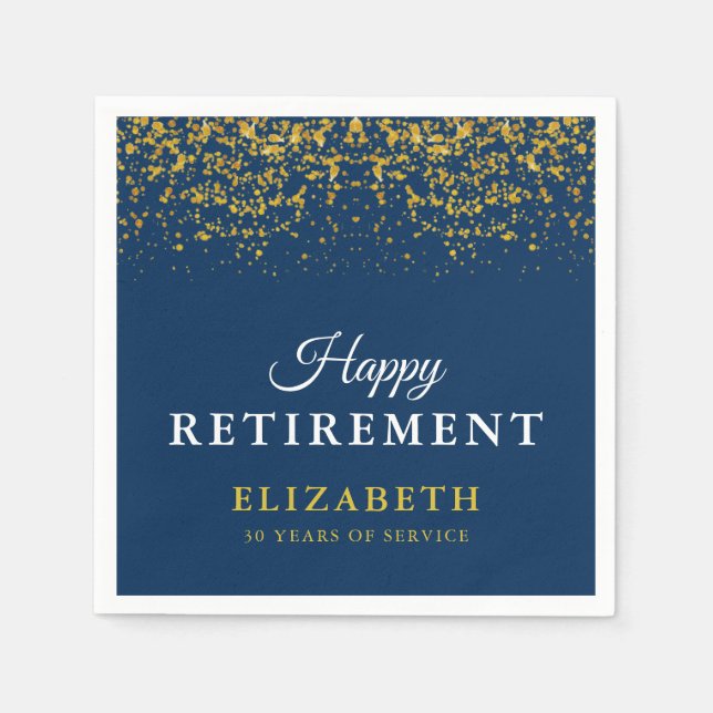Retirement Celebration Party Gold Glitter Blue Napkin (Front)