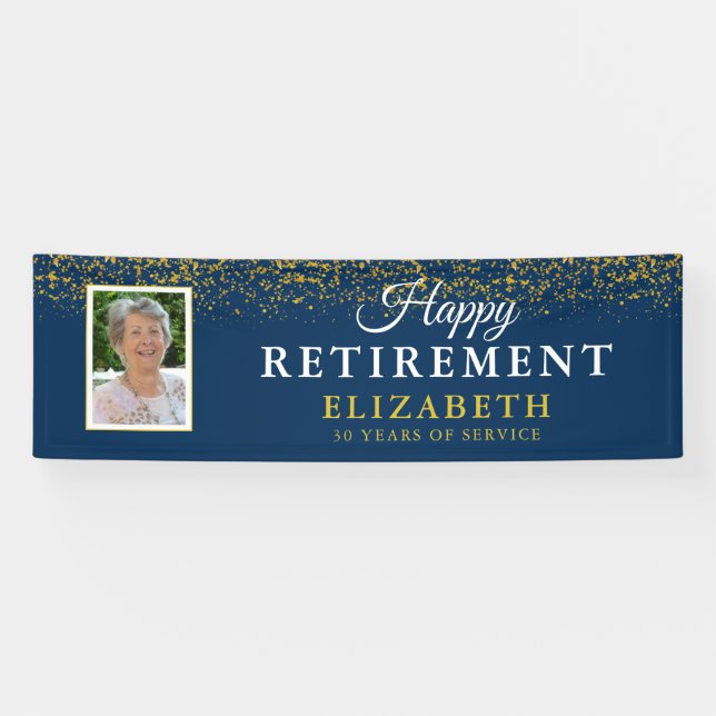 Retirement Celebration Party Gold Glitter Photo Banner (Horizontal)