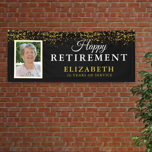 Retirement Celebration Party Gold Glitter Photo Banner (Creator Uploaded)