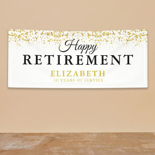 Retirement Celebration Party Gold Glitter White Banner