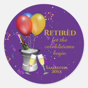 Retirement Celebration Purple Classic Round Sticker