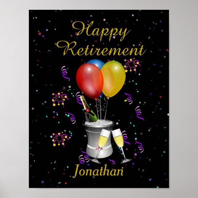 Retirement Celebration Sparkling Wine Black Poster (Front)