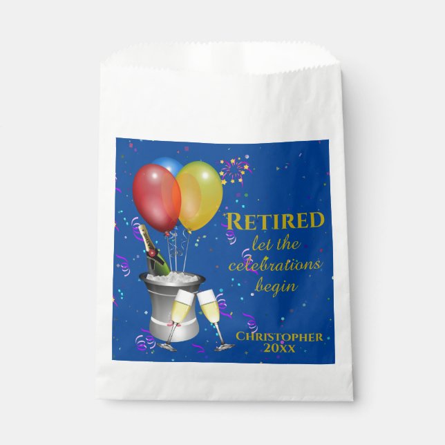 Retirement Celebration Sparkling Wine Blue Favour Bags (Front)