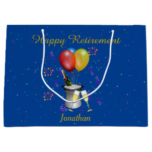 Retirement Celebration Sparkling Wine Blue Large Gift Bag