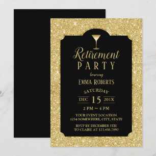 Retirement Cocktail Wine Party Modern Black & Gold Invitation