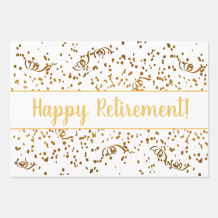 Retirement Colorful Confetti Streamers Gold Custom Wrapping Paper Sheet
