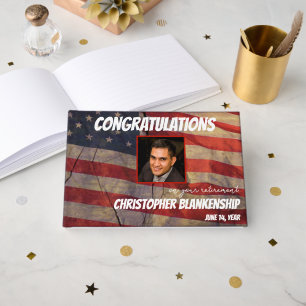Retirement Congratulations American Flag Custom  Guest Book