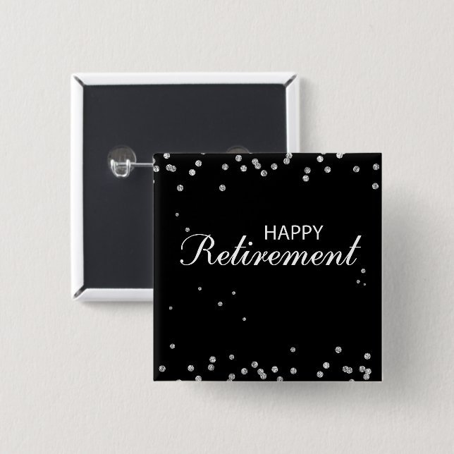 Retirement Congratulations Black with Silver Spark 15 Cm Square Badge (Front & Back)