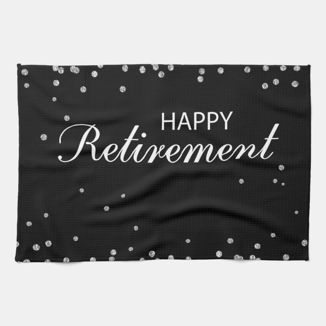 Retirement Congratulations Black with Silver Spark Tea Towel (Horizontal)