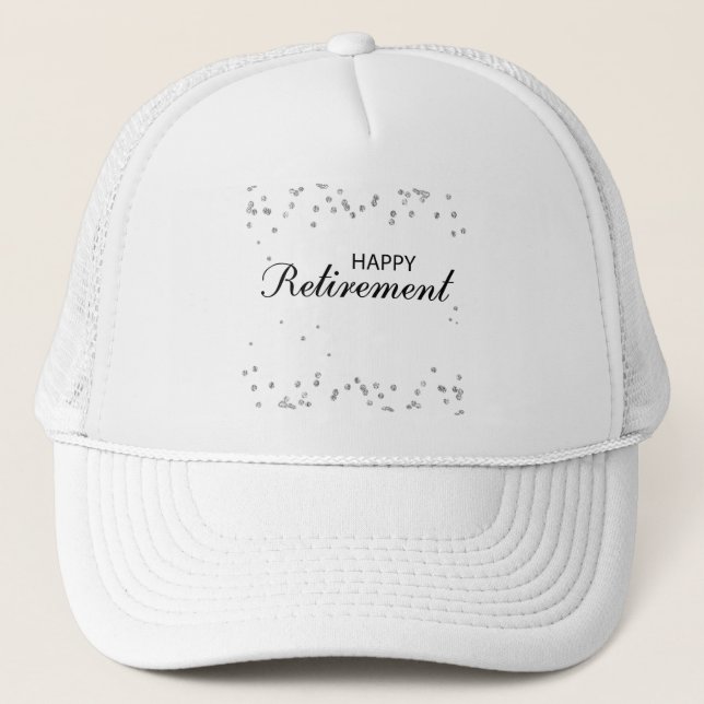 Retirement Congratulations Black with Silver Spark Trucker Hat (Front)