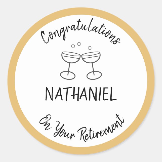 Retirement Congratulations Champagne Personalised Classic Round Sticker (Front)