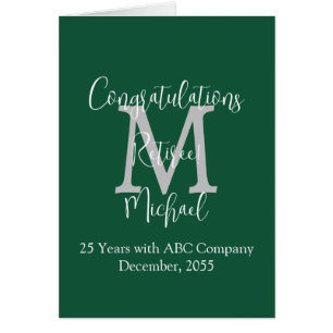 Retirement Congratulations, Green, Gray Monogram