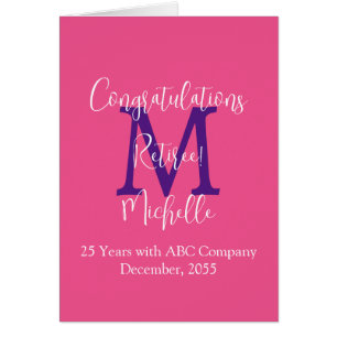Retirement Congratulations, Pink, Purple Monogram