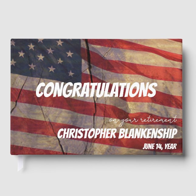 Retirement Congratulations Rustic American Flag Guest Book (Front)