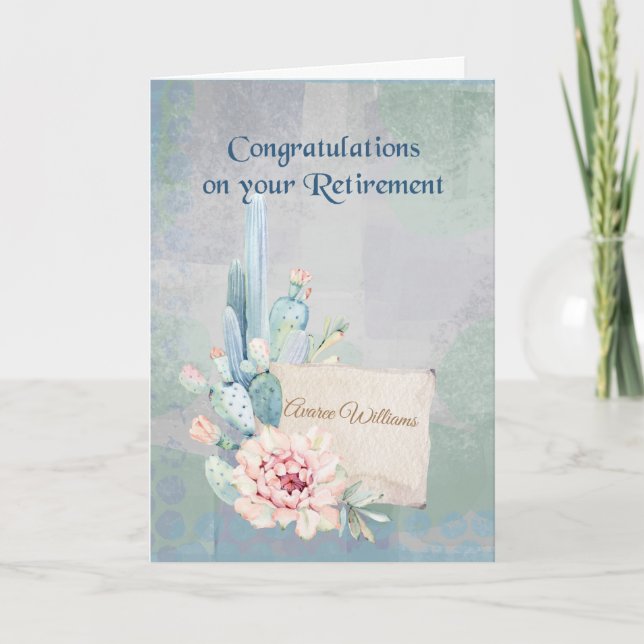 Retirement Congratulations Watercolor Cactus Card (Front)
