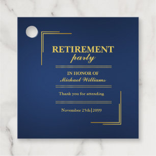 Retirement Corporate Elegant Blue Gold Favour Tags