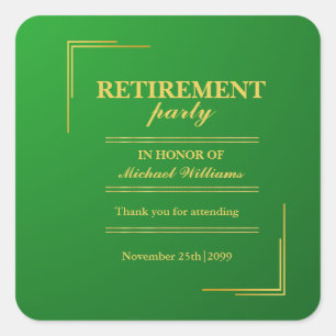 Retirement Corporate Elegant Green Gold Square Sticker