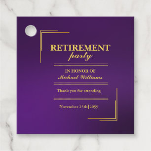 Retirement Corporate Elegant Purple Gold Favour Tags