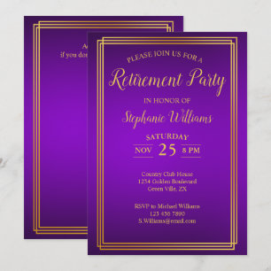 Retirement Corporate Elegant Purple Gold Invitation