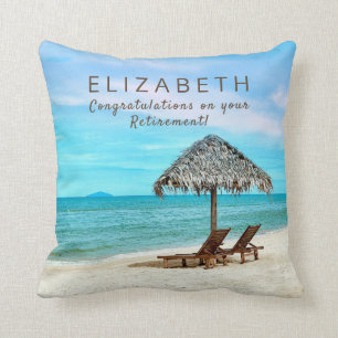 Retirement Custom Name with Text Tropical Beach Cushion