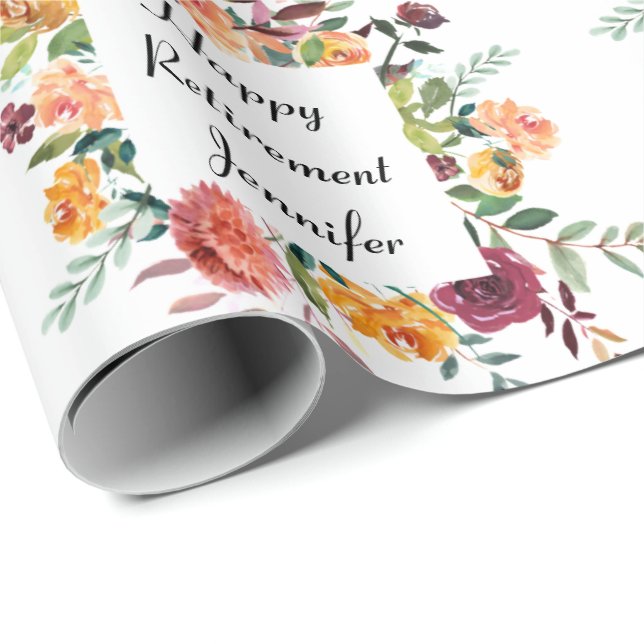 Retirement Custom Text Name Flowers Pretty Floral  Wrapping Paper (Roll Corner)
