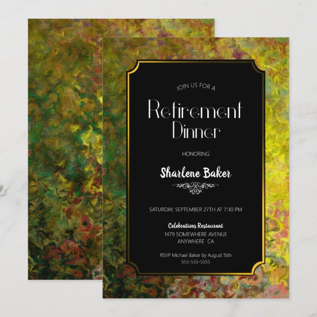 Retirement Dinner Party Black and Gold Invitation (Front/Back)