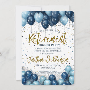 Retirement Dinner Party Blue Invitation