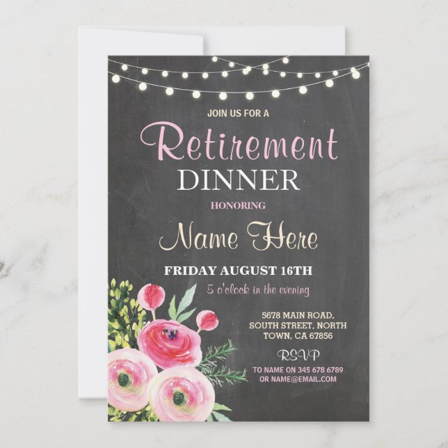 Retirement Dinner Party Women's Floral Pink Invite (Front)