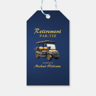 Retirement Elegant Golf Theme Cart Blue Gold Gift Tags
