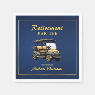 Retirement Elegant Golf Theme Cart Blue Gold Napkin