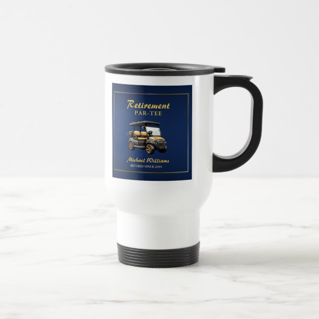 Retirement Elegant Golf Theme Cart Blue Gold Travel Mug (Right)