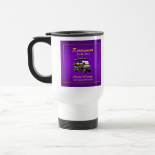Retirement Elegant Golf Theme Cart Purple Gold Travel Mug