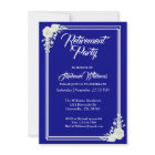 Retirement Elegant Script Blue White Rose Party 