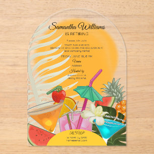 Retirement Farewell Tropical Beach Cocktail Party Acrylic Invitations