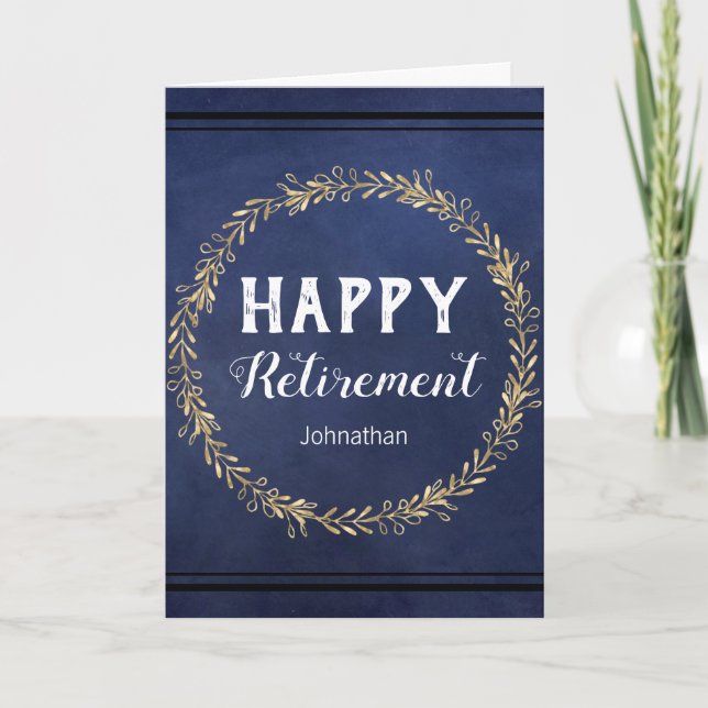 Retirement Faux Foil Wreath Blue Card (Front)