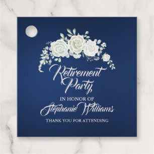 Retirement Female Party Vintage White Rose Border Favour Tags