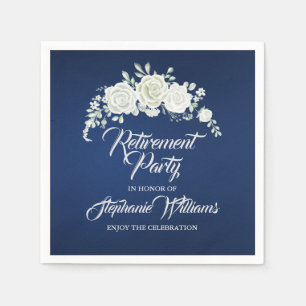 Retirement Female Party Vintage White Rose Border Napkin