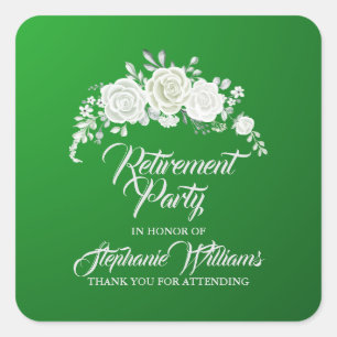 Retirement Female Party Vintage White Rose Border Square Sticker