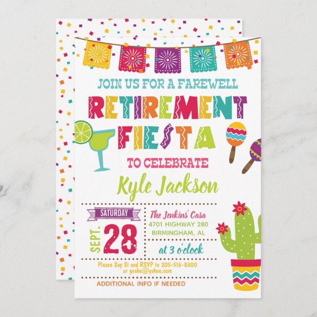 Retirement Fiesta Invitation - White (Front/Back)