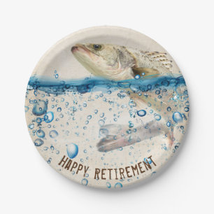 Retirement fish jumping out of water paper plate