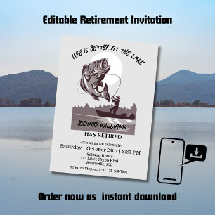 Retirement Fishing At the Lake Fisherman Vintage Invitation