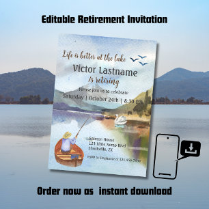 Retirement fishing at the lake watercolor announcement